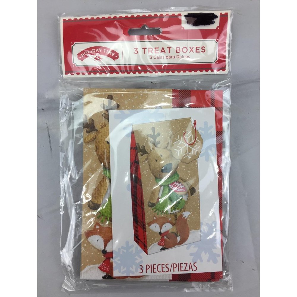 3 Christmas Treat Boxes Fox Deer NIP baking